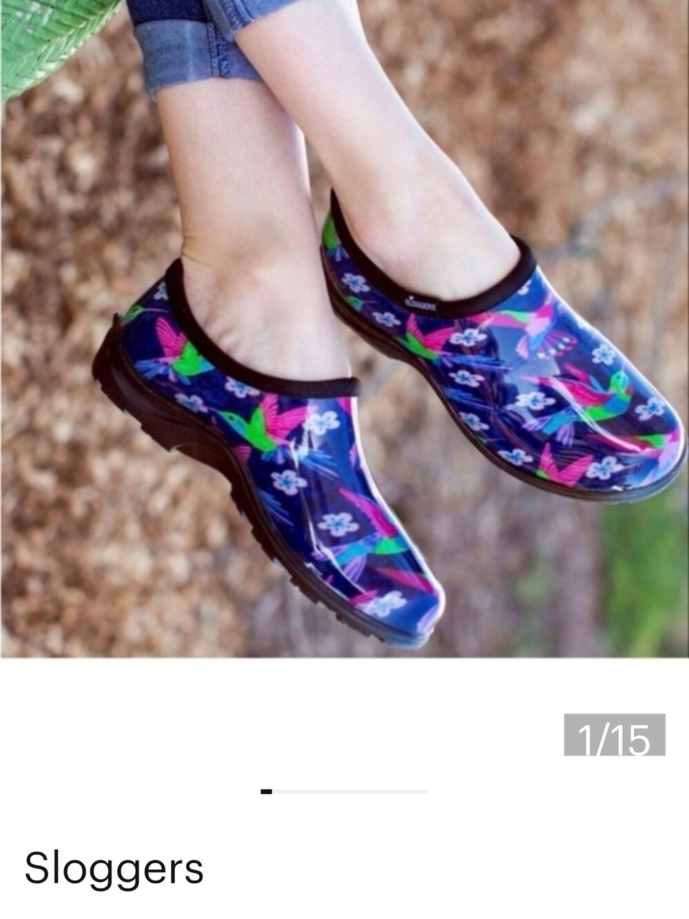 Sloggers Navy Floral Hummingbird Slip-On Garden Clogs